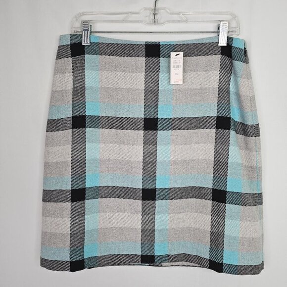 NWT TALBOTS Wool Blend Skirt GRAY BLUE BLACK PLAID size 10 p Twee Knee Length - Picture 3 of 8